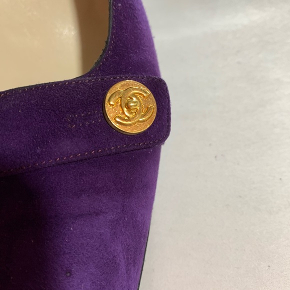 CHANEL size 37 purple suede block heel PUMPS - Picture 3 of 14
